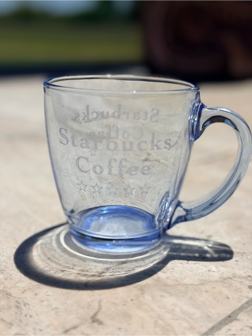 Starbucks Barista Clear Blue Tinted Glass Coffee Mug Made in USA